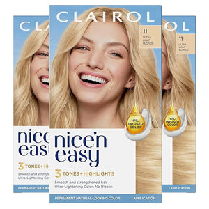 Clairol Nice'n Easy Permanent Hair Dye 11 Ultra Light Blonde Hair Color Pack of 3