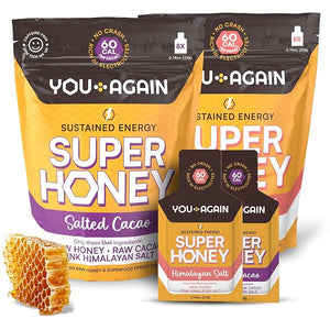 You Again Super Honey Clean Energy Gel Variety Himalayan Salt &amp Salted Cacao | Electrolyte Replenishment Running Fuel | Endurance Workouts &amp Cycling Gel | Paleo &amp Carnivore Snack | USA Ma