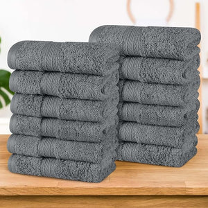 Superior Atlas Cotton Luxury Face Towels Washcloth Set Heavyweight Bathroom Accessories Kitchen Basics Spa Salon Hotel Resort Thick Ultra-Plush Highly-Absorbent Face Towel Grey