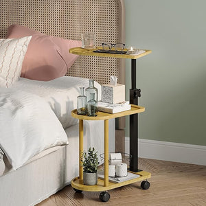 Bamboo 3 Layer Rotating Bathtub Tray Table Adjustable Height Freestanding Caddy Shelf for Plants &amp Bath EssentialsSpa Side Table for TubMultifunctional Bamboo Stand OrganizerNatural