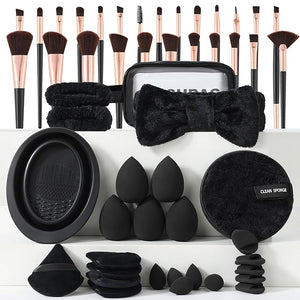 Makeup Brush Set for Foundation Concealer Eyeshadow and Travel Include Make Up Brush Sponge 51PCS Black