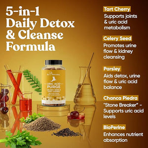 Purge Uric Acid Flush ? Eat &amp Drink What You Want ? Detox and Cleanse with Celery Seed Extract Tart Cherry &amp Chanca Piedra for Effective Joint Support &amp Active Mobility ? 60 Soft Vegan Ca