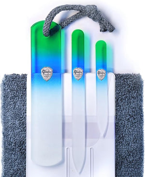 GLADZY Genuine Czech Glass Nail File Set - Callus Remover Foot Rasp Double Sided Different Grit Surface Professional Manicure and Pedicure Tools for Natural Nails Nail Shaper Ethically Made in EU