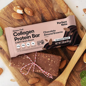 Perfect Keto Bars - The Cleanest Keto Snacks with Collagen and MCT. No Added Sugar, Keto Diet Friendly - 3g Net Carbs, 19g Fat, 10g protein - Diet Food Dessert (Almond Butter Brownie, 12 Bars)