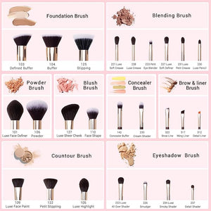 Jessup Makeup Brushes Set Professional 25PCS Premium Natural Powder Foundation Eyeshadow Blending Concealer Blusher Highlight Labeled Brushes T280