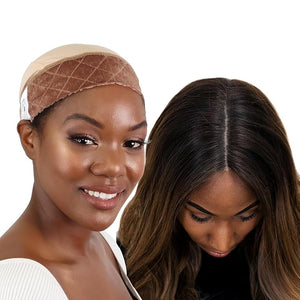 Milano Collection GripCap for Women 2 in 1 Wig Cap with Grip Band Plus Wig Cap for Lace Frontals Fully Adjustable Comfortable and Breathable Fabric for Secure Fit Nude 2 Pack