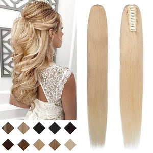 SEGO Claw Clip Ponytail Extension Human Hair Clip in Ponytail Hair Extensions Real Human Hair Pony Tails Hair Extensions Long Straight For Women 20 Inch Natural Blonde 120 Gram