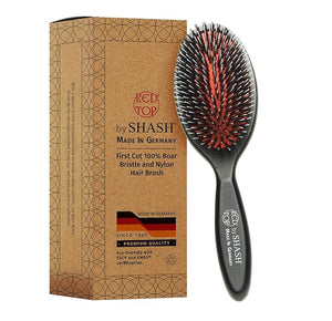 SHASH Since 1869 Hand Made In Germany - Nylon 100% First Cut Boar Bristle Brush Suitable For Normal to Thick Hair - Gently Detangles No Pulling or Split Ends - Softens Improves Texture (Medium)