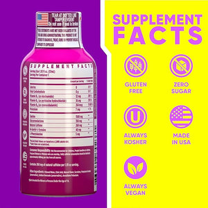 Vitamin Energy B12 11000% Extra Strength Energy Shot Pink Berry 48 Pack 260mg Natural Caffeine B12 &amp B6 Nootropic Focus Vitality Zero Sugar Gluten-Free Vegan Kosher 1.93 fl oz