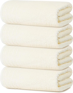 Tens Towels Pack of 4 Extra Large Bath Towels 30 x 60 Inches 100% Cotton Larger &amp Lighter Weight Quicker to Dry Super Soft and Absorbent Perfect for Bathroom Cream