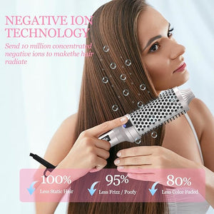 K&ampK Thermal Brush Heated Round Brush - Blowout Look Volumizer with 1.7 inch Heated Round for Hair Styler Tool Hair Straightener and Curler 2 in 1 Dual Voltage Temperture Contronal (Silver 1.7 Inc