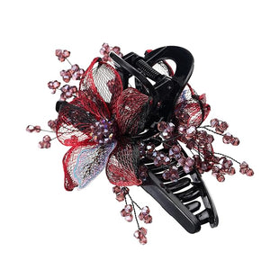 SINIDE Rhinestones Hair Claw Clips, Large Copper Wire Flower Clip Barrettes Hand-woven Crystal Claw Jaw Clamp Plastic Wedding Head Piece Styling Accessories for Women Ladies Thick Curly Hair (Red)