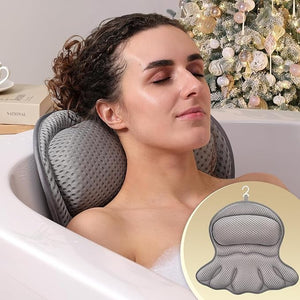 Bath Pillow Luxury Bathtub Pillow Extra Soft &amp Comfortable Bath Pillow for Tub Head Neck and Back Support with 4D Air Mesh Cushions &amp Non-Slip Suction Cups - Great Bath Gifts (Gray)