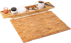 Mind Reader Bathtub Tray and Bath Mat Set, Bathroom Accessories, Rayon from Bamboo, 27.5" L x 5.75" W x 1.75" H, 2 pcs, Brown