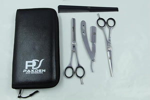 Professional Hair Cutting Kit - 6.5 Right-Handed Japanese 440C Scissors Thinning Shears Razor &amp Comb Set for Barbers Stylists Precision Texturizing for Salon &amp Home Use Silver