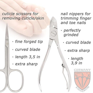 3 Swords Germany - brand quality 7 piece manicure pedicure grooming kit set for professional finger &amp toe nail care scissors clipper fashion leather case in gift box - Made in Germany