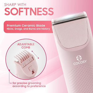 Bikini Trimmer - Pubic Hair Trimmer for Women, Ceramic Blade, Waterproof Electric Shaver for Women with Standing Recharge Dock &amp; Travel Pouch, Female Hygiene Razor
