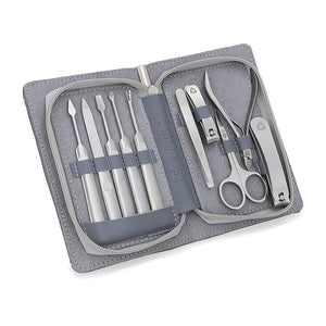 Leovard- Premium Leather Nail Grooming Kit for Men &amp Women | Manicure Pedicure Set 10 Pcs Stainless Steel Luxury Grooming Kit W/Genuine Full-Grain Leather Travel Carrying Case | Posh Gifts