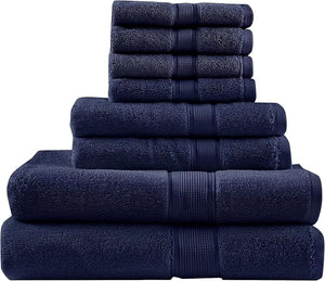 Madison Park 800GSM Bathroom Towel Set of 8 100% Cotton Bath Towel Set for Bathroom Luxurious Highly Absorbent 2 Bath Towels 2 Hand Towels 4 Washcloths Quick Dry Spa Quality Dark Navy