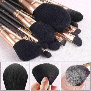 OMANIAC Makeup Brush Set Professional 12 Pearlescent Wood Handle Makeup Brushes Premium Cruelty-Free Synthetic Fiber Hair Travel Make up Brushes Set with Case (Black).