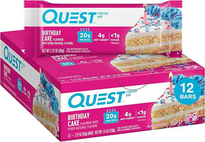 Quest Nutrition Birthday Cake Protein Bars 20g Protein 1g Sugar 4g Net Carbs Gluten Free Keto Friendly 12 Count
