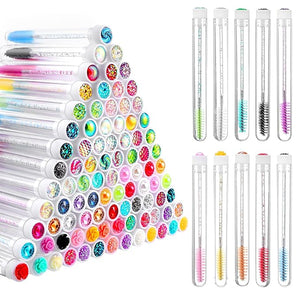 200 Pieces Mascara Wand Tube Set 100 Pcs Lash Spoolies for Eyelash Extensions 100 Pcs Diamond Empty Mascara Brush Disposable Colorful Eyebrow Applicator Makeup Tool Mix Color