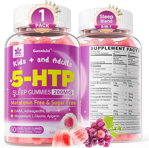 5HTP Gummies for Adults &amp Kids 8+ Melatonin Free Gummies with Magnesium Glycinate GABA L-Glycine Ashwagandha Vitamin B6 for Delicious Zzzs Brain &amp Muscle Relaxation 0 Sugar 60 Count (Pa
