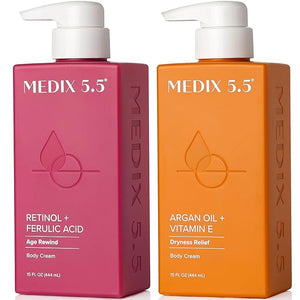 Medix 5.5 Retinol Body Lotion + Argan Oil Cream 2PC Skin Care Set Body &amp Face Moisturizer | Firming Body Lotion Bundle Reduces Look Of Wrinkles Cellulite Crepey Skin &amp Uneven Skin Tone 2PC