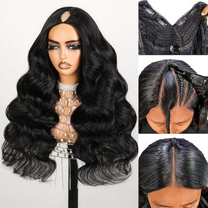 V Part Wig Human Hair Body Wave Glueless Wigs Human Hair Clip in V-Part Wigs Beginner Friendly No-Sew In No Glue Upgrade U Part Human Hair Wig 210% Density (18InchV Part Body Wave Wigs)