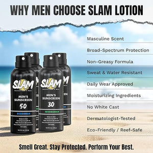 SLAM WoodsMan Men's Scented Sunscreen Spray SPF 50 ? Broad Spectrum Sun Screen for Face &amp Body Waterproof &amp Sweat Resistant Spray Sunscreen SPF 50 UVA/UVB Protection Mens Sunblock