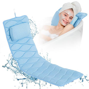 OMYSTYLE Full Body Bath Pillow Bath Pillows for tub with Mesh Washing Bag &amp 21 Non-Slip Suction Cups Spa Bathtub for Head Neck Shoulder and Back Support - 5D Air Mesh &amp Quick Drying | Blue