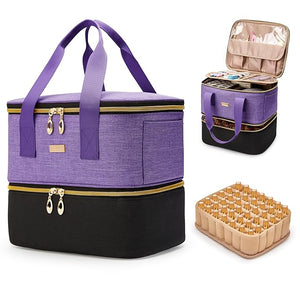 Nail Polish Organizer - Double Layer Storage Box Holds 42 Bottles &amp; Nail Tech Kit Supplies