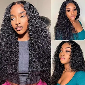 Juvid 13x6 Curly HD Lace Front Wigs Human Hair 200% Density Deep Wave Wet and Wave Glueless Pre Plucked with Baby Hair Natural Black 200% Density 100% Unprocessed Deep Curly Wig 26inch