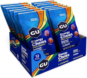 GU Energy Chews Rainbow Mix Energy Gummies with Electrolytes Dairy-Free On-The-Go Energy for Any Workout 12 Bags (24 Servings Total)