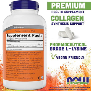 Now L-Lysine 500 mg 360 Vegetarian Capsules