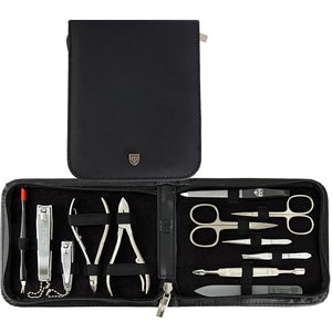 3 Swords Germany - brand quality 12 piece manicure pedicure grooming kit set for professional finger &amp toe nail care with black genuine leather case - Made in Germany