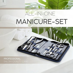 Manicure Set Women and Men ? 12-Piece Professional Grooming Kit with Premium Tools Artificial Leather Case and exclusive Glass Nail File for Hand &amp Foot Care German Quality