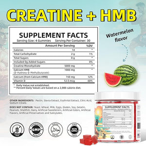 Creatine Monohydrate Gummies HMB Supplements for Men - Creatine and HMB Supplement for Boost Strength Performance Build Muscle Supports and Muscle Growth &amp Recovery