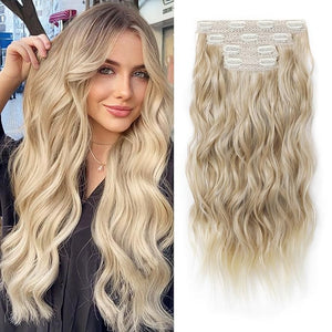 REECHO Clip in Hair Extensions 4PCS Blonde Hair Extensions 24 Thick Long Beach Waves hair extensions HE003 Invisible Lace Weft Natural Soft Hairpieces for Women ? Dark Blonde with Light Ends