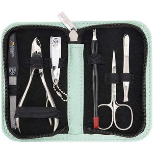 3 Swords Germany - brand quality 6 piece manicure pedicure grooming kit set fashion leather case mint, Made in Germany