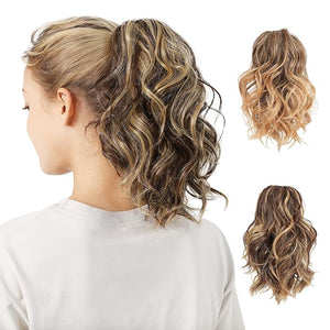 Claw Clip Ponytail Hair Extension / 10 Inch Synthetic Short Wavy Curly Fake Ponytails/Clip In On Pony Tail Hairpieces For Women (Dark Blonde)