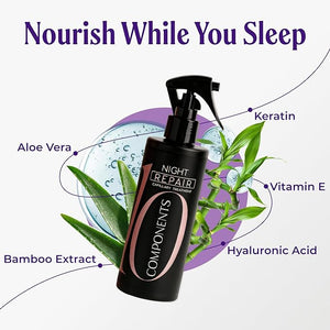 Night Repair Treatment for Hair | Hydrating Overnight Hair Mask with Hydrolyzed Keratin and Aloe Vera | Strengthens Restores Shine and Reduces Frizz | Leave In No Rinse Needed 8.4 fl oz