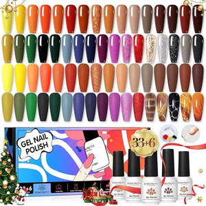 Born Pretty Fall Winter Gel Nail Polish Set Autumn Gel Polish Orange Pumpkin Cozy Campfire Brown Caramel Burgundy Wine Red Green Coffee Gel Nail Polish Fall Colors Collection 39PCS