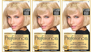 L'Oreal Paris Superior Preference Luminous Fade-Defying Permanent Hair Color Hair Dye For Up to 9 Weeks of Radiance Lightest Natural Blonde 9.5NB 1 Hair Dye Kit (Pack of 3)