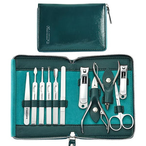 FAMILIFE Nail Kit Professional Manicure Set Manicure Kit 11 in 1 Stainless Steel Nail Clippers Set Pedicure Tools Men Grooming Tool with Portable Blue Leather Travel Case Luxury Gifts for Him