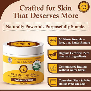 Sweet Bee Magic All In One Healing Organic Balm - Natural Skin Healing Cream Beeswax Balm for Dry Skin Face &amp Body Moisturizer - Certified Organic All Natural Aid - (4oz Each 24oz Total)
