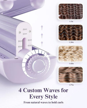 Hair Waver Curling Iron with Optimized Airflow for Less Odor 4-in-1 Adjustable Crimper for Versatile Styling Cool Air Shot for Long-Lasting Curls Ionic Care for Smooth Frizz-Free Waves- Purple
