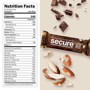 ANDREW LESSMAN Secure Complete Meal Replacement Bars - Chocolate Brownie Almond Crunch - 36 ct box - 7g Protein. 11 Vitamins plus Inulin Fiber. Low Calorie. Gluten and Dairy-Free Vegan Non-GMO