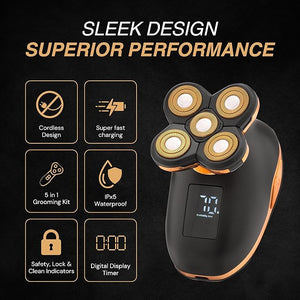 Asani 5 in 1 Electric Razor for Men and Women, USB Rechargeable and Waterproof Cordless Trimmer, Includes Rotating Bald Head Shaver, Nose Hair Trimmer, Beard Shaper, Silicone Brush, &amp; Cleansing Br