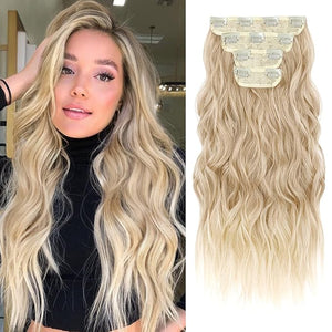 REECHO Hair Extensions 4PCS Clip in Hair Extensions HE001 Natural Soft Synthetic Hairpieces for Women (20 Inch-200 Gram (Pack of 4) Dark Blonde with Light Ends)